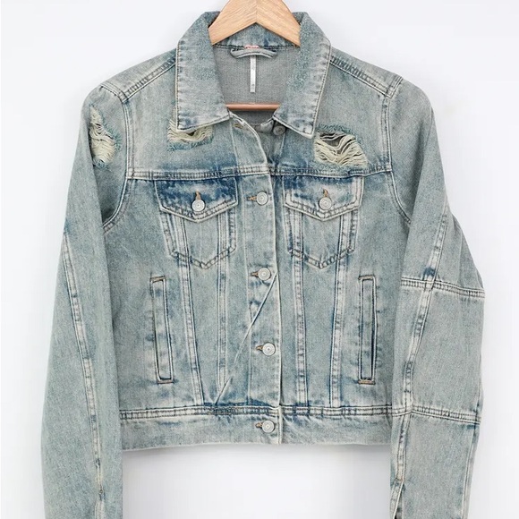 Free People Jackets & Blazers - Free People Blue Jean Jacket Vintage-Inspired Distressed